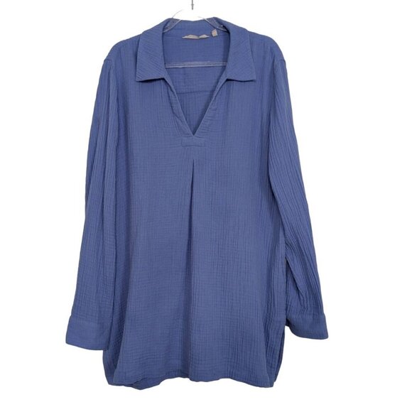 Soft Surroundings Tunic Womens Size Large Blue Key Biscayne Gauze Long Sleeve - Picture 1 of 10